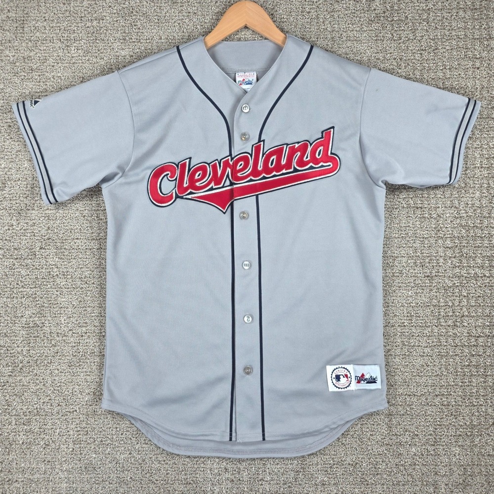 Vintage 90s Majestic Cleveland Indians MLB Baseball Jersey Mens Size Small Gray